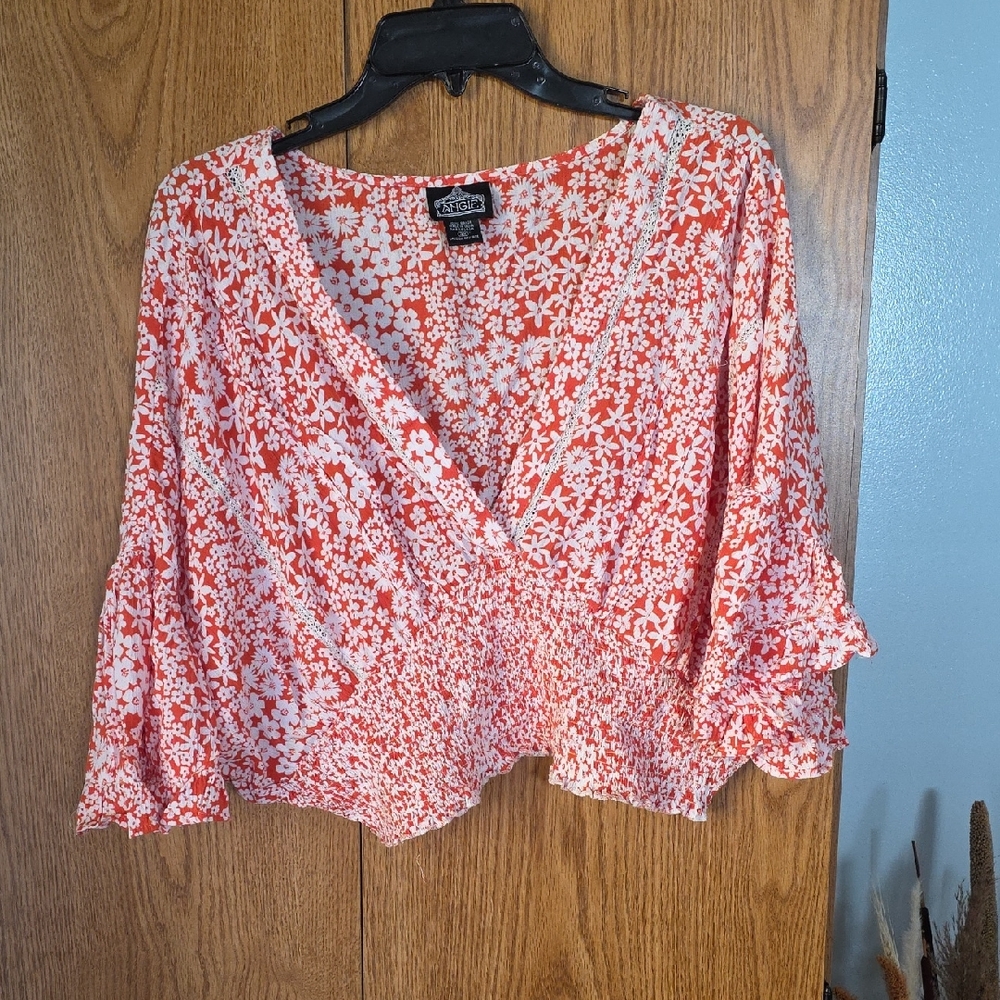 Xhilaration Floral Blouse - Red and White